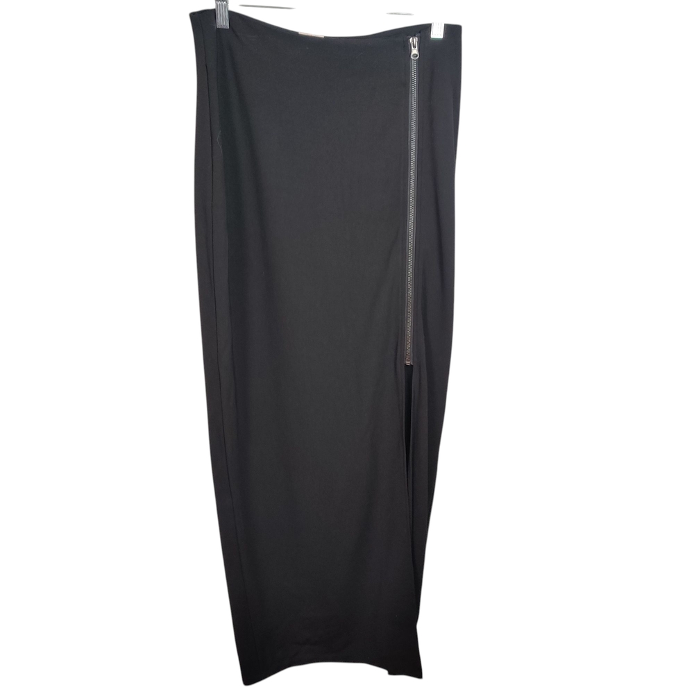 Pixley Delores Zipper Detail Maxi Skirt, Black Stretchy Knit, NWT, M